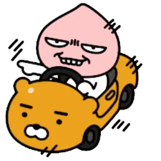 😠 apeach, Kakao Friends, personagem, carro, dirigindo telegram sticker