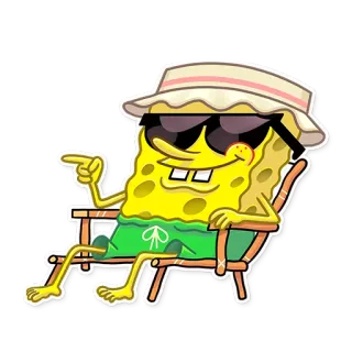 😎 SpongeBob SquarePants สพันจ์บ็อบ, ชายหาด, การ์ตูน, ฤดูร้อน, แว่นกันแดด, ผ่อนคลาย telegram sticker