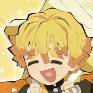 🍃 Zenitsu Agatsuma Demon Slayer anime, cute, happy, smiling, chibi telegram sticker