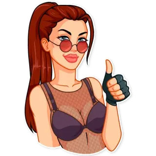 😎 женщина, девушка, очки, большой палец вверх, перчатки, мультфильм telegram sticker