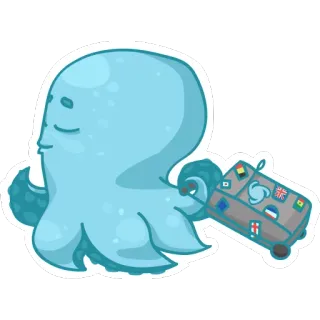 🛫 octopus, travel, suitcase, adventure, vacation, cartoon, sticker telegram sticker
