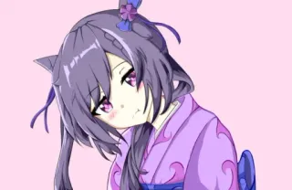 😶 Anime, Katzenmädchen, Lila, Kimono, Kawaii, Süß, Manga whatsapp sticker