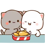 🍗 猫, 鶏肉, かわいい, 漫画, 食べ物 whatsapp sticker