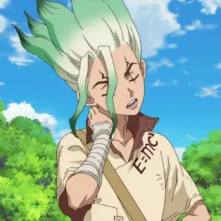 🔬 Senku Ishigami Dr. Stone аниме, ученый, зеленые волосы, гениальный, E=mc² whatsapp sticker