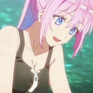 🦭 anime, ragazza, capelli rosa, cartone animato, carino, sorridente, ragazza anime telegram sticker