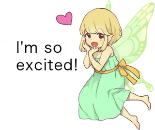 🤩 I'm so excited! 妖精, ワクワク, 可愛い, アニメ, 翼, ハート telegram sticker