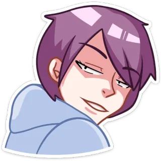 😉 อนิเมะ, มังงะ, ผมสีม่วง, ยิ้มเยาะ, การ์ตูน whatsapp sticker