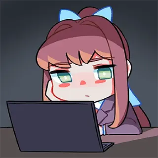 💻 Monika Doki Doki Literature Club! anime, cansado, ordenador, estudiante, lindo whatsapp sticker