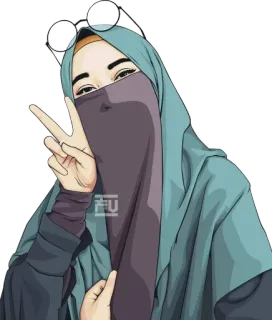 🧕 FU イスラム教徒, 女性, ニカブ, ピースサイン, ヒジャブ, 漫画 telegram sticker