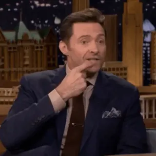🔮 Hugh Jackman actor, celebrity, man, suit, talk show, funny whatsapp sticker