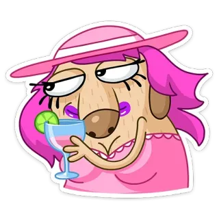😉 Kartun, Wanita, Minuman, Merah muda, Koktail, Topi, Humor, Lucu whatsapp sticker