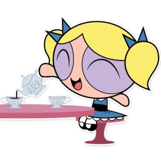 ☕️ Bubbles The Powerpuff Girls cartone animato, animato, ragazza, tè, festa telegram sticker