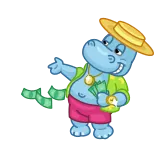 🤑 Desenho animado, Hipopótamo, Dinheiro, Rico, Chapéu, Ouro, Shorts whatsapp sticker