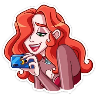 ☺ cartoon, woman, red hair, selfie, phone, moon telegram sticker