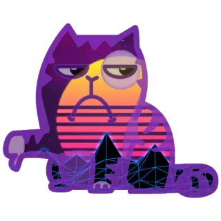 👎 кот, палец вниз, не нравится, синтвейв, ретро, ворчливый, негативный whatsapp sticker