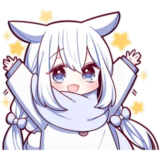 🥳 Аниме, Милый, Девушка, Каваий, Мультфильм, Звезды, Белые волосы telegram sticker