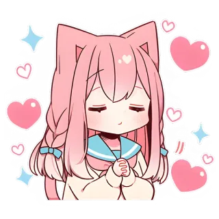 😌 Anime, Kawaii, Słodkie, Dziewczyna, Serca, Brokat, Różowy, Neko, Kocie uszy telegram sticker