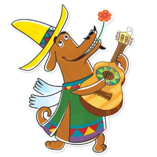 🌹 cachorro, guitarra, sombrero, mariachi, desenho animado, animal telegram sticker
