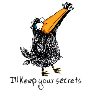 😶 I'll Keep your secrets bird, crow, secret, promise, whisper, sketch, cartoon, trust telegram sticker