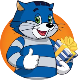 🎁 chat, dessin animé, animal, cadeau, pouce levé whatsapp sticker