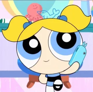 😐 Bubbles The Powerpuff Girls desenho animado, animado, Lindinha, As Meninas Superpoderosas, telefone, azul telegram sticker