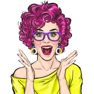 😃 woman, cartoon, excited, glasses, pink hair telegram sticker