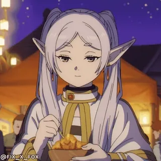 😋 @FIX_X_FOX 动漫, 精灵, 吃, 食物, 可爱, 长耳朵, 肖像 telegram sticker
