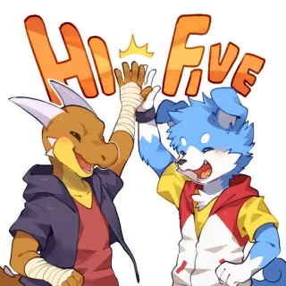 ✋ HI FIVE 击掌, 毛茸茸, 动物, 友谊, 庆祝 telegram sticker