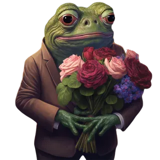 💐 frog, roses, bouquet, suit, animal, anthropomorphic, flower, love telegram sticker
