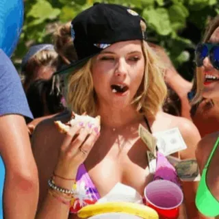 🍓 blonde, sunglasses, bikini, party, beach, food, woman telegram sticker