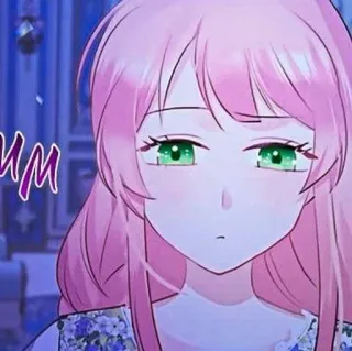 🍉 мм anime, pink hair, woman, green eyes, portrait, cute telegram sticker