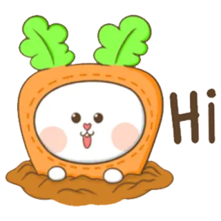 😊 Hi dibujo animado, pegatina, conejo, zanahoria, lindo, saludo whatsapp sticker