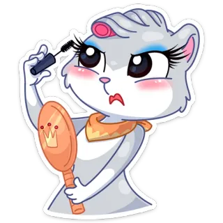 👧 dibujo animado, animal, hámster, maquillaje, espejo, máscara de pestañas, lindo telegram sticker