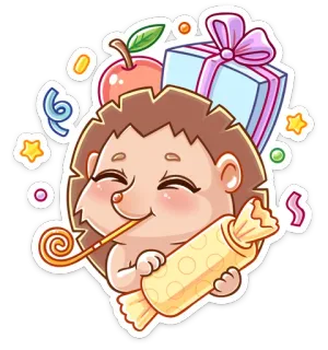 🎁 hedgehog, apple, gift, candy, birthday whatsapp sticker