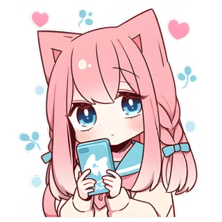 🤨 anime, naklejka, dziewczyna, różowe włosy, niebieskie oczy, kreskówka, słodki telegram sticker