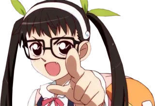 🤓 Anime Mädchen, Zeigefinger, Cartoon, Brille, Süß, Fanart whatsapp sticker