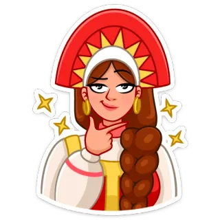 😏 donna, abito tradizionale, kokoshnik, cartone animato, cultura, slavo, femmina, stelle whatsapp sticker