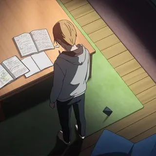 😔 Anime, Lernen, Schreibtisch, Bücher, Innenbereich, Person telegram sticker