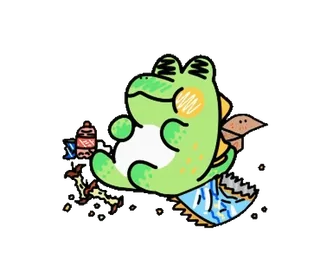 🍱 rana, lindo, tranquilo, relajante, kawaii, dibujos animados, garabato whatsapp sticker