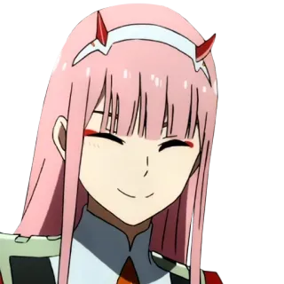 ☺️ Zero Two Darling in the Franxx Anime, Zero Two, Darling in the Franxx, Pinke Haare, Hörner telegram sticker