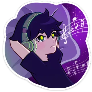 😴 动漫, 耳机, 音乐, 听, 困, 卡通 whatsapp sticker