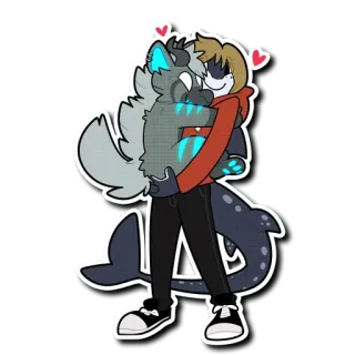 ❤️ furry, hug, anthropomorphic, shark, wolf, cuddling, love, hearts, cartoon telegram sticker