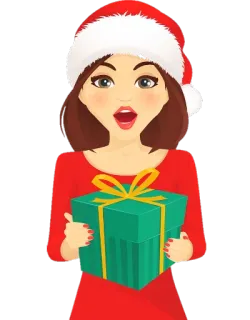 🎁 Weihnachten, Frau, Geschenk, Weihnachtsmütze, Feiertag, Präsent whatsapp sticker