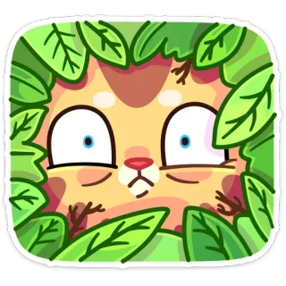 👀 猫, 葉, 正方形, ステッカー, 漫画, 動物 telegram sticker