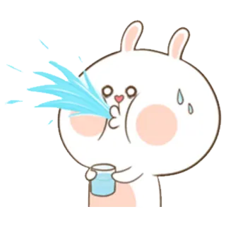 😳 conejo, dibujos animados, lindo, agua, bebiendo, kawaii whatsapp sticker