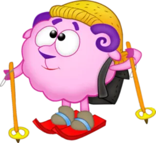 🐑 Baraș Smeshariki スメシャリキ, バラシュ, アニメ, 羊, スキー, 冬 telegram sticker