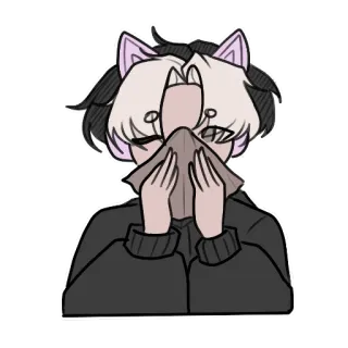 😢 Anime, Orejas de gato, Llorando, Triste, Pañuelo, Emocional whatsapp sticker