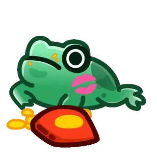 😋 カエル, 漫画, キス, 唇, お金, 幸運 telegram sticker