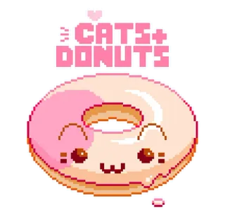 ✨ CATS + DONUTS cat, donut, kawaii, pixel art, cute telegram sticker