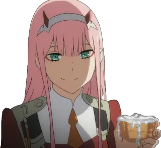 🙂 Zero Two Darling in the Franxx Anime, Mädchen, Zero Two, Darling in the Franxx, rosa Haare, Charakter telegram sticker